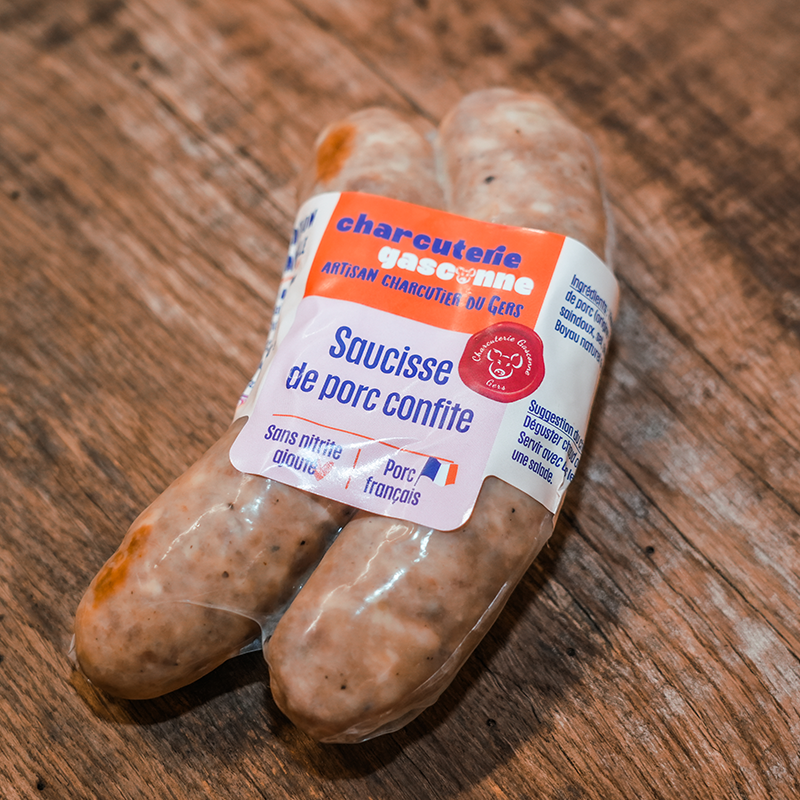 Saucisse de porc confite